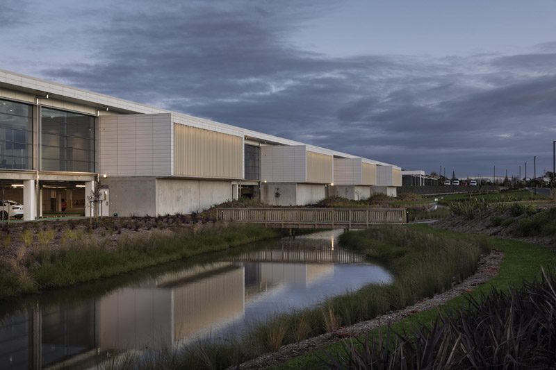 External River feature outside concrete healthcare facility